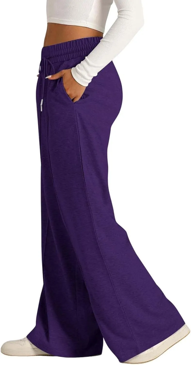 Women's Wide Leg Sweatpant High Waist Baggy Casual Drawstring Running Joggers Pants with Pockets