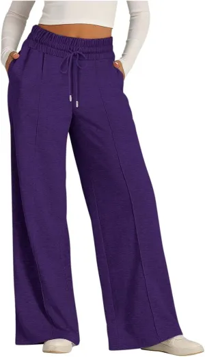 Women's Wide Leg Sweatpant High Waist Baggy Casual Drawstring Running Joggers Pants with Pockets