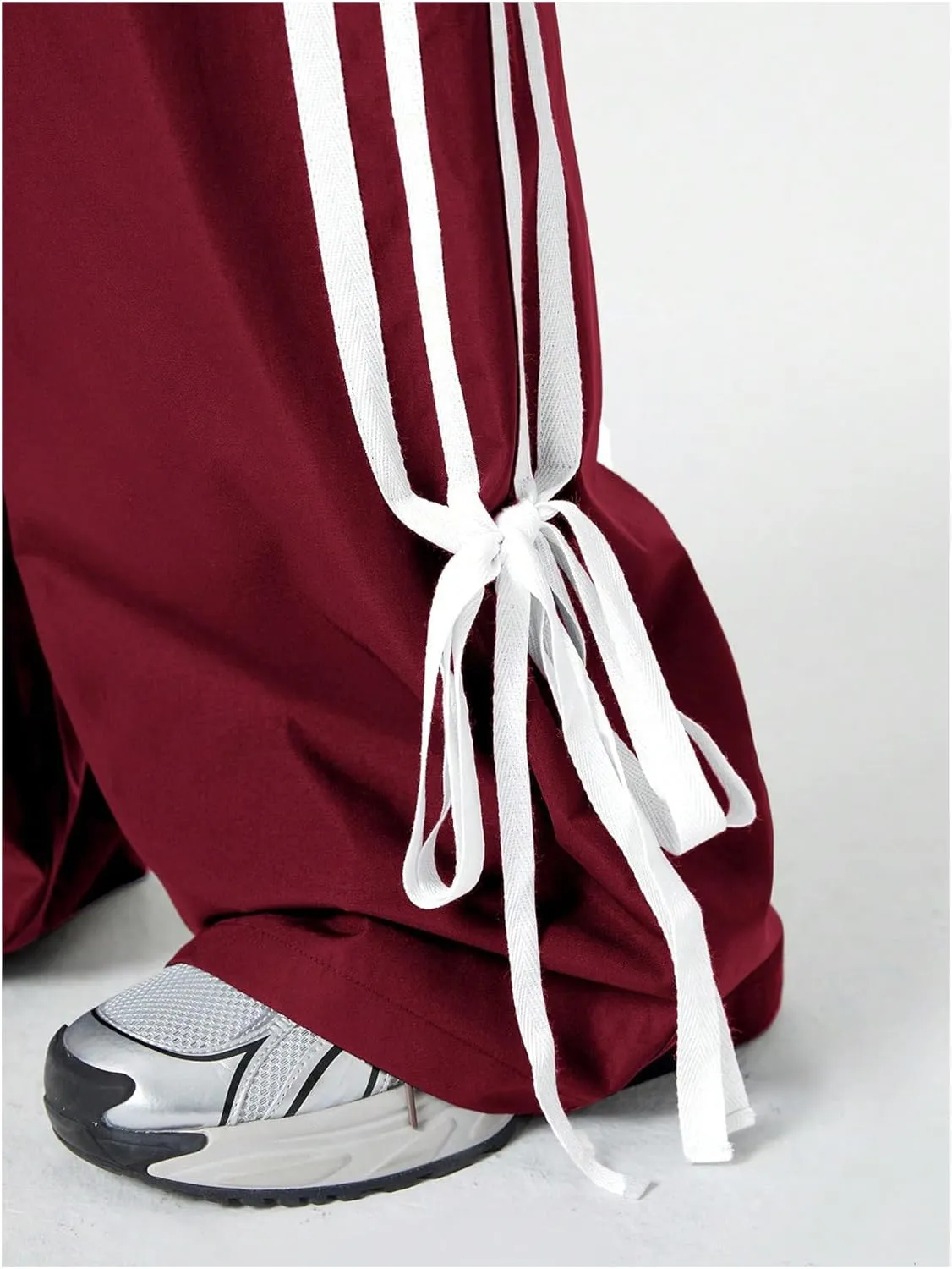 Women's Y2K Baggy Bow Wide Leg Pants Striped Track Elastic Waist Long Sweatpants Parachute Pants