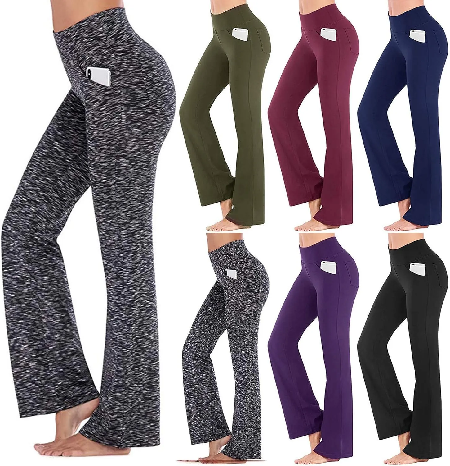 Womens Yoga Pants with Pockets Wide Leg High Waisted Pant Stretchy Workout Pants Tummy Control Bootcut Trousers