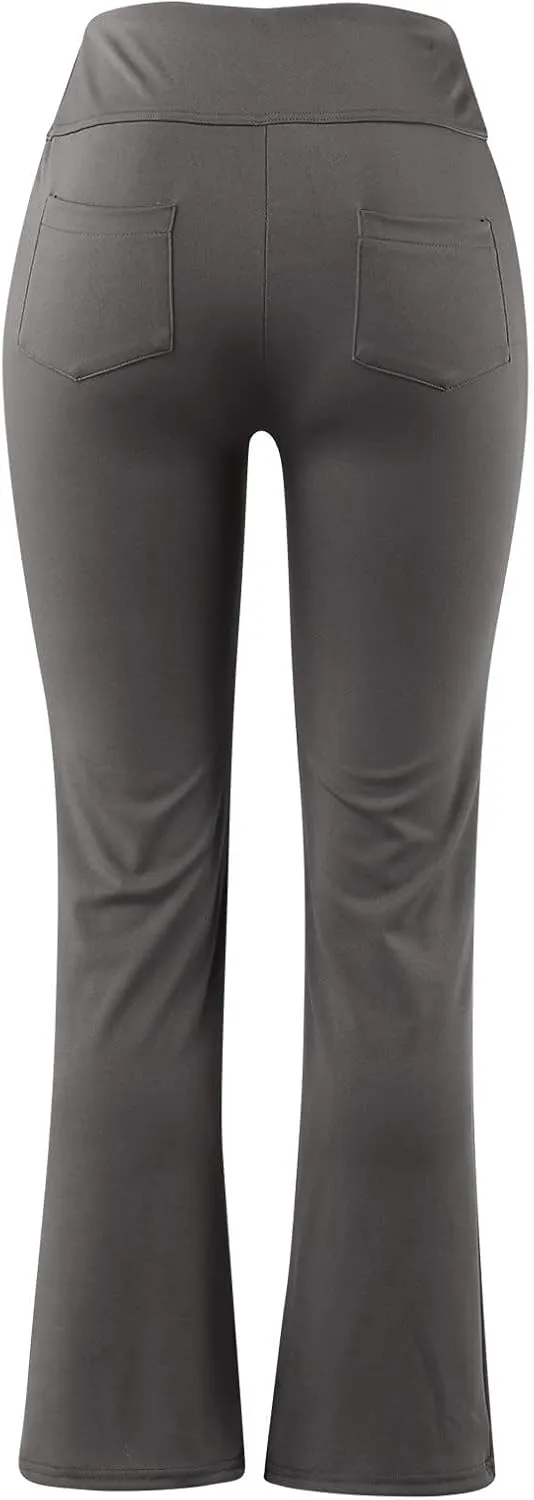 Womens Yoga Pants with Pockets Wide Leg High Waisted Pant Stretchy Workout Pants Tummy Control Bootcut Trousers