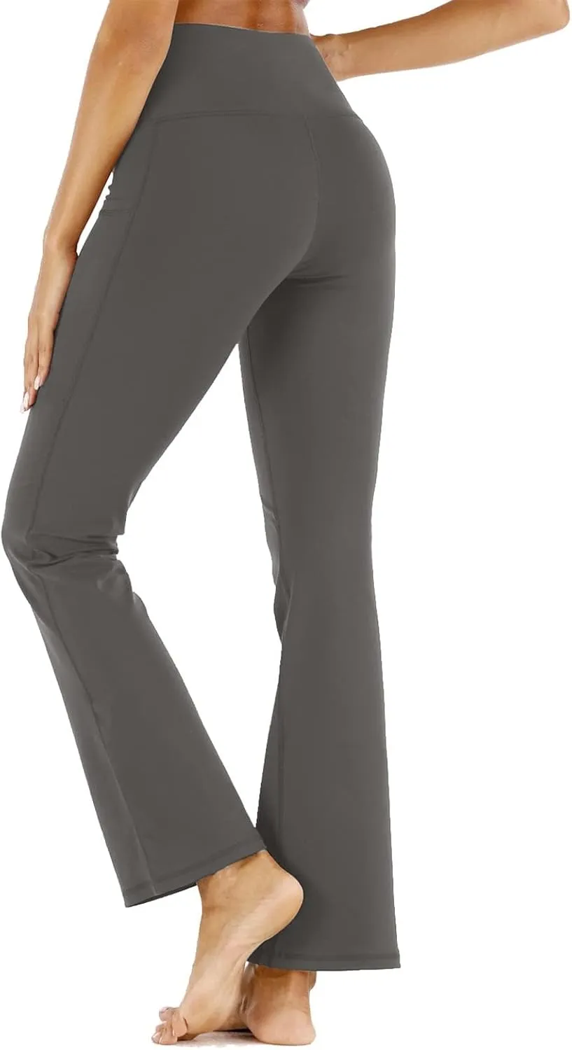 Womens Yoga Pants with Pockets Wide Leg High Waisted Pant Stretchy Workout Pants Tummy Control Bootcut Trousers