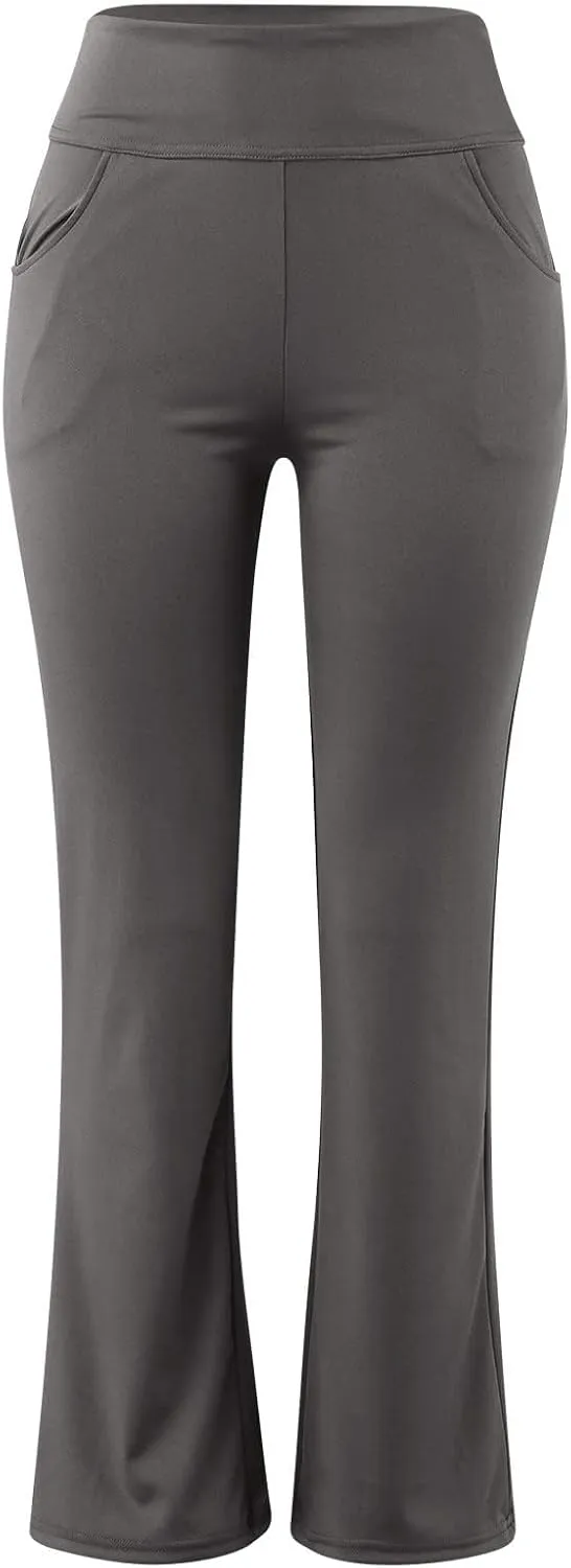 Womens Yoga Pants with Pockets Wide Leg High Waisted Pant Stretchy Workout Pants Tummy Control Bootcut Trousers