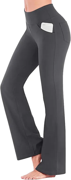 Womens Yoga Pants with Pockets Wide Leg High Waisted Pant Stretchy Workout Pants Tummy Control Bootcut Trousers
