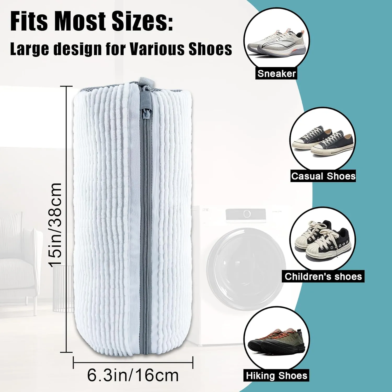 XXL Shoe Washing Machine Bag - 2 Reusable Shoe Cleaning Bags, Shoe Laundry Bag with Zipper Protection Design, 360° Deep Clean for Sneaker Tennis Shoe, Include 2 Shoe Storage Dust Bags (White)