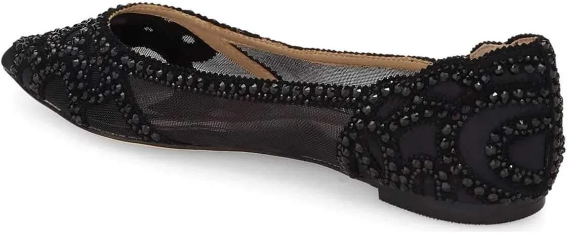 XYD Women Elegant Pointed Toe Rhinestone Flats Mesh Slip-on Crystals Wedding Bride Ballet Shoes