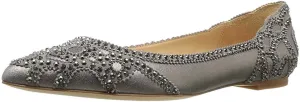XYD Women Elegant Pointed Toe Rhinestone Flats Mesh Slip-on Crystals Wedding Bride Ballet Shoes