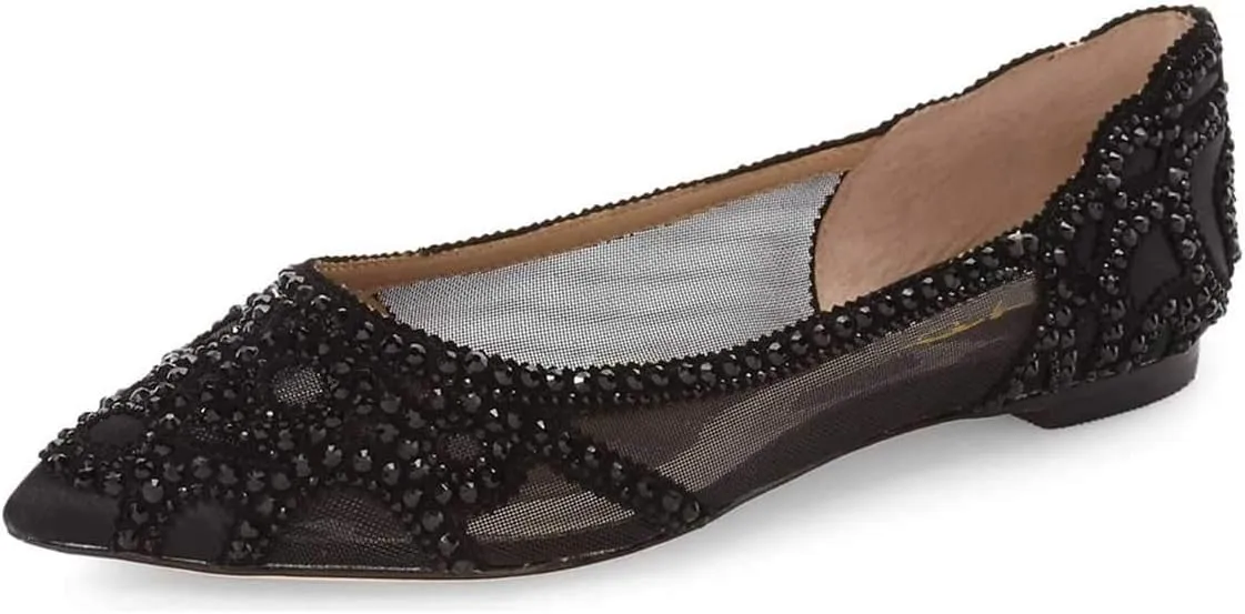XYD Women Elegant Pointed Toe Rhinestone Flats Mesh Slip-on Crystals Wedding Bride Ballet Shoes