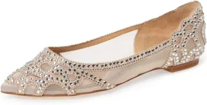 XYD Women Elegant Pointed Toe Rhinestone Flats Mesh Slip-on Crystals Wedding Bride Ballet Shoes