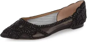 XYD Women Elegant Pointed Toe Rhinestone Flats Mesh Slip-on Crystals Wedding Bride Ballet Shoes