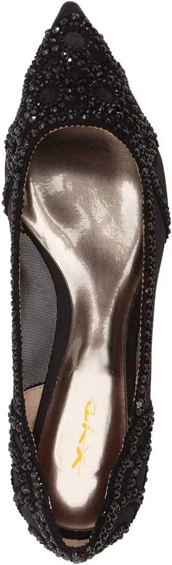 XYD Women Elegant Pointed Toe Rhinestone Flats Mesh Slip-on Crystals Wedding Bride Ballet Shoes