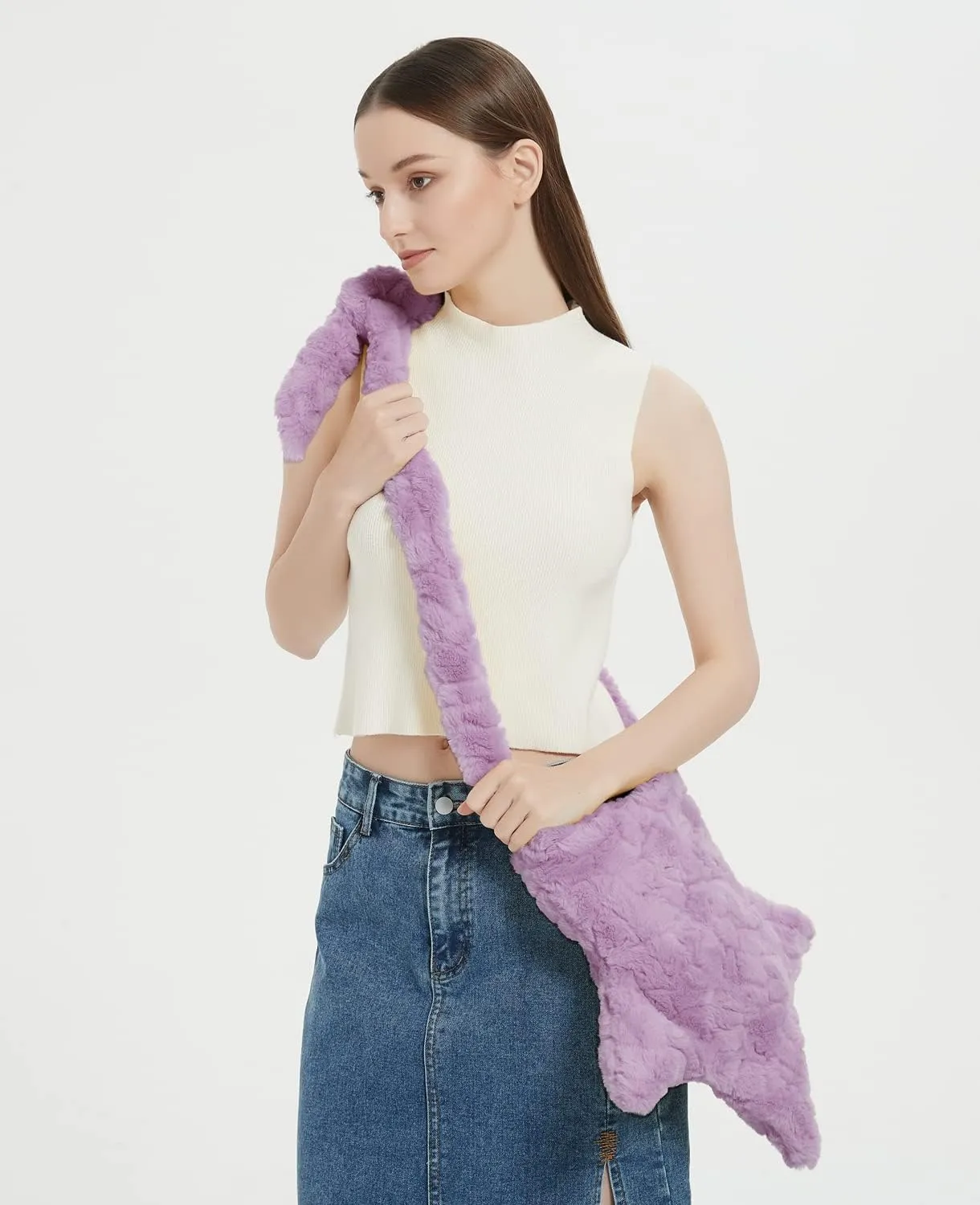 Y2K Furry Purse Star Shaped Heart-shaped Shoulder Bag Faux Fur Pentagram Handbag Fluffy Tote Plush Bag for Women