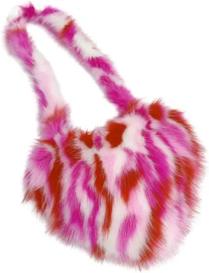 Y2k Purse Crossbody Bags for Women Faux Fur Purse Heart Shaped Purse Satchel Multicolored Shoulder Bag Trendy Fuzzy Bag