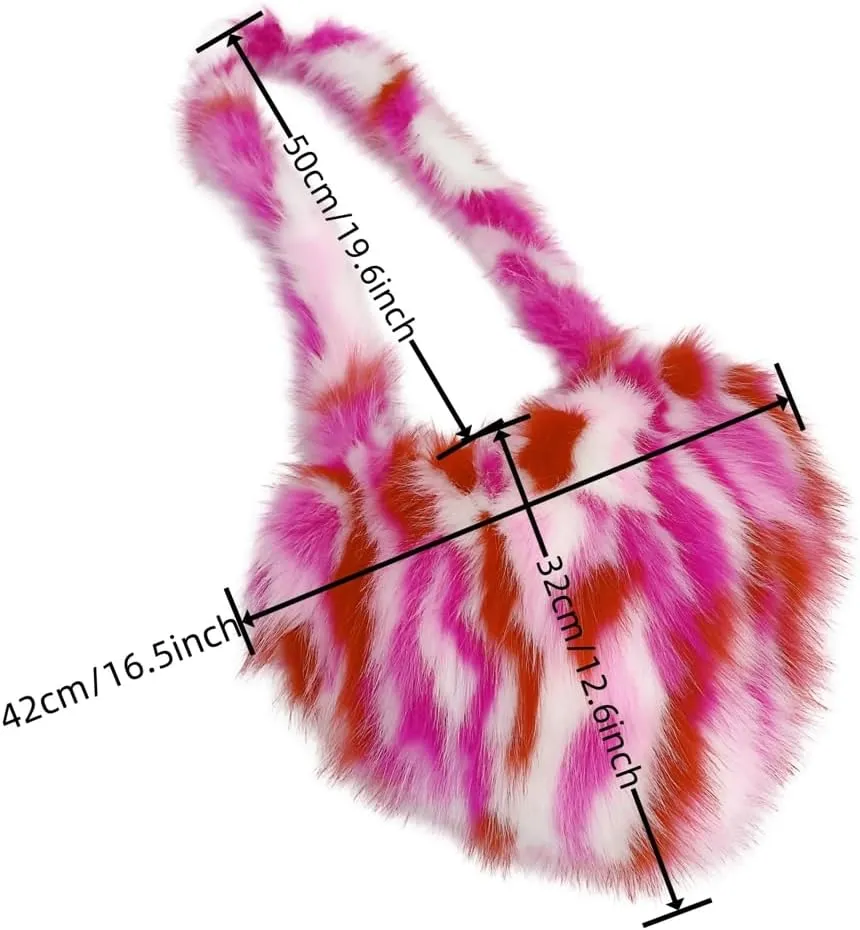 Y2k Purse Crossbody Bags for Women Faux Fur Purse Heart Shaped Purse Satchel Multicolored Shoulder Bag Trendy Fuzzy Bag
