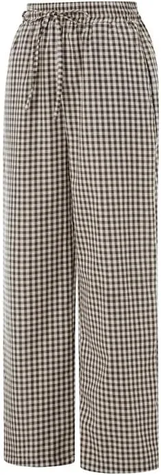 Y2k Striped Pants for Women Elastic Drawstring High Waist Wide Leg Pants Vintage Streetwear Lounge Trousers