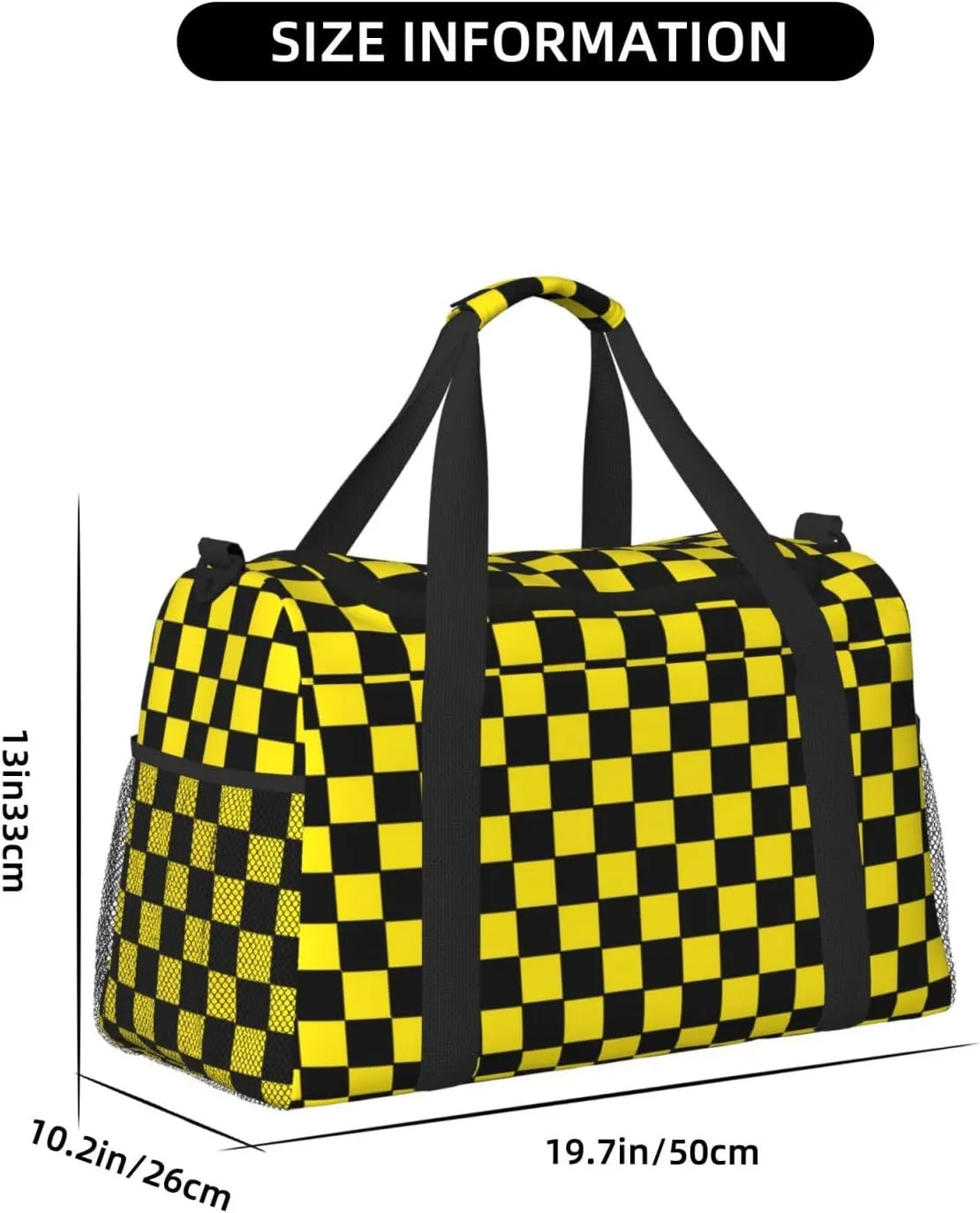 Yellow Black Square Lattice Travel Duffel Bag Large Foldable Waterproof Overnight Bag For Beach Swim Bags Pool Sports Gym
