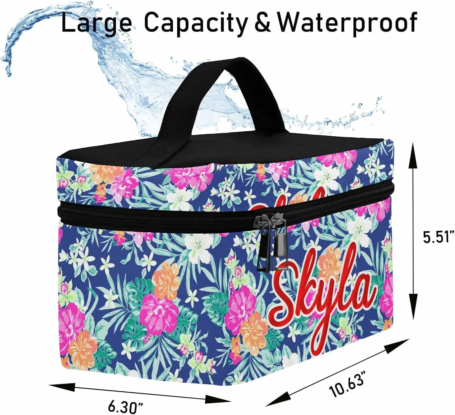 YESCUSTOM Personalized Makeup Bag Large Travel Cosmetic Bags for Girls Women Kids, Flowers Pattern Waterproof Make up Organizer Case Toiletry Bag