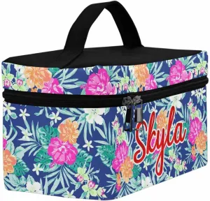 YESCUSTOM Personalized Makeup Bag Large Travel Cosmetic Bags for Girls Women Kids, Flowers Pattern Waterproof Make up Organizer Case Toiletry Bag