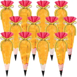 Yexiya 100 Pcs 5.12" x 9.84" Back to School Cone Cellophane Bags Teacher Appreciation Gift Pencil Cone Shaped Treat Plastic Clear Popcorn Bags with Ribbon for Treats Popcorn Candy