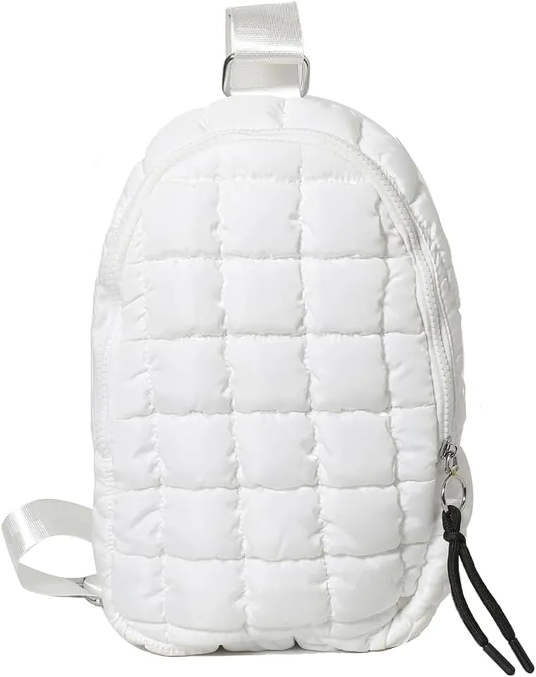YFGBCX Puffer Quilted Sling Bag Crossbody Purse Women Puffer Fanny Pack Quilted Chest Bag Puffy Daypack Waist Bag, White
