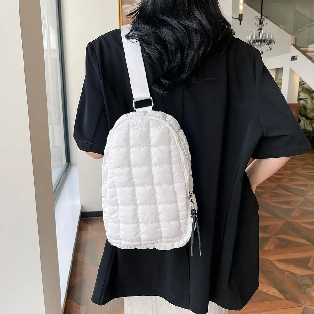 YFGBCX Puffer Quilted Sling Bag Crossbody Purse Women Puffer Fanny Pack Quilted Chest Bag Puffy Daypack Waist Bag, White
