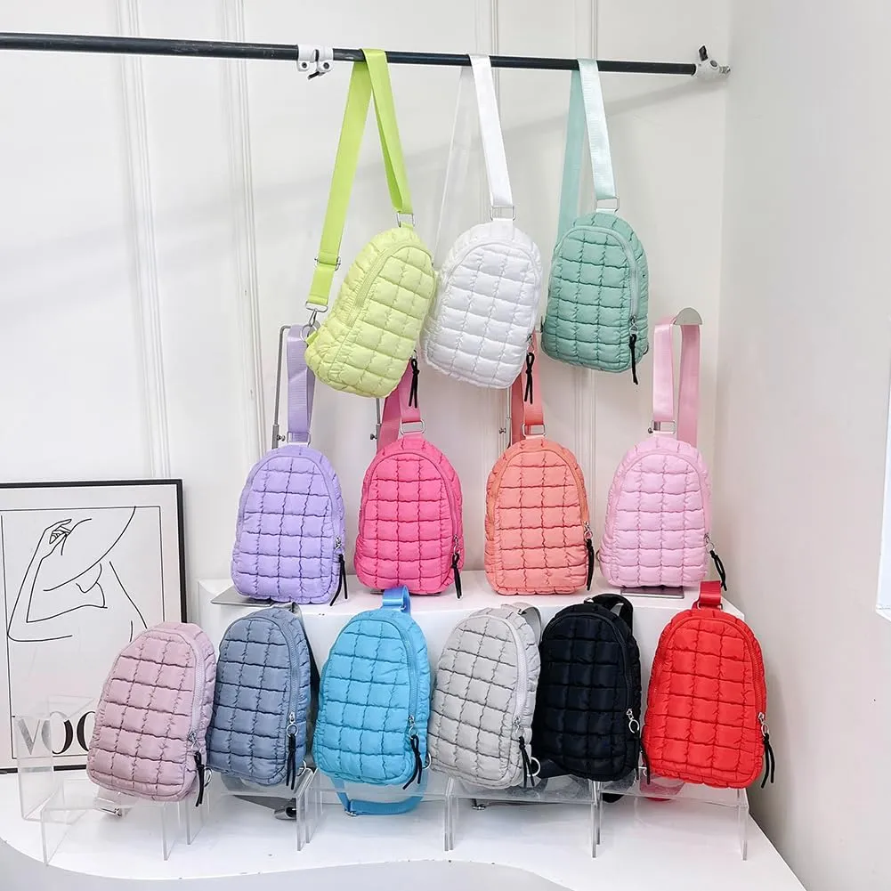 YFGBCX Puffer Quilted Sling Bag Crossbody Purse Women Puffer Fanny Pack Quilted Chest Bag Puffy Daypack Waist Bag, White