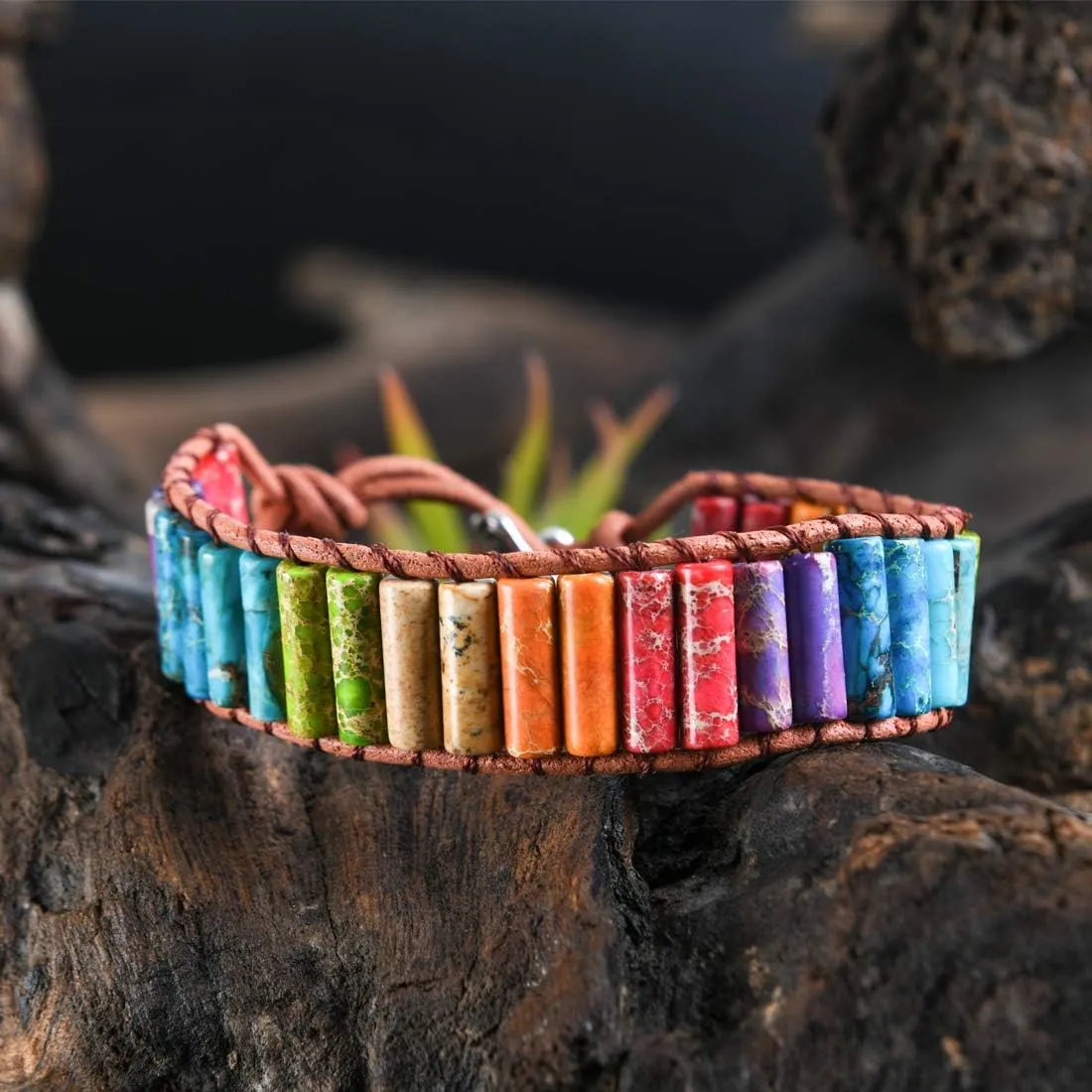 YGLINE 7 Chakra Yoga Bracelet Imperial Jasper Bracelet Adjustable Handmade Beaded Wrap Bracelets Healing Protection Nature Stone Bangle for Women
