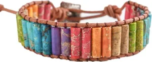 YGLINE 7 Chakra Yoga Bracelet Imperial Jasper Bracelet Adjustable Handmade Beaded Wrap Bracelets Healing Protection Nature Stone Bangle for Women