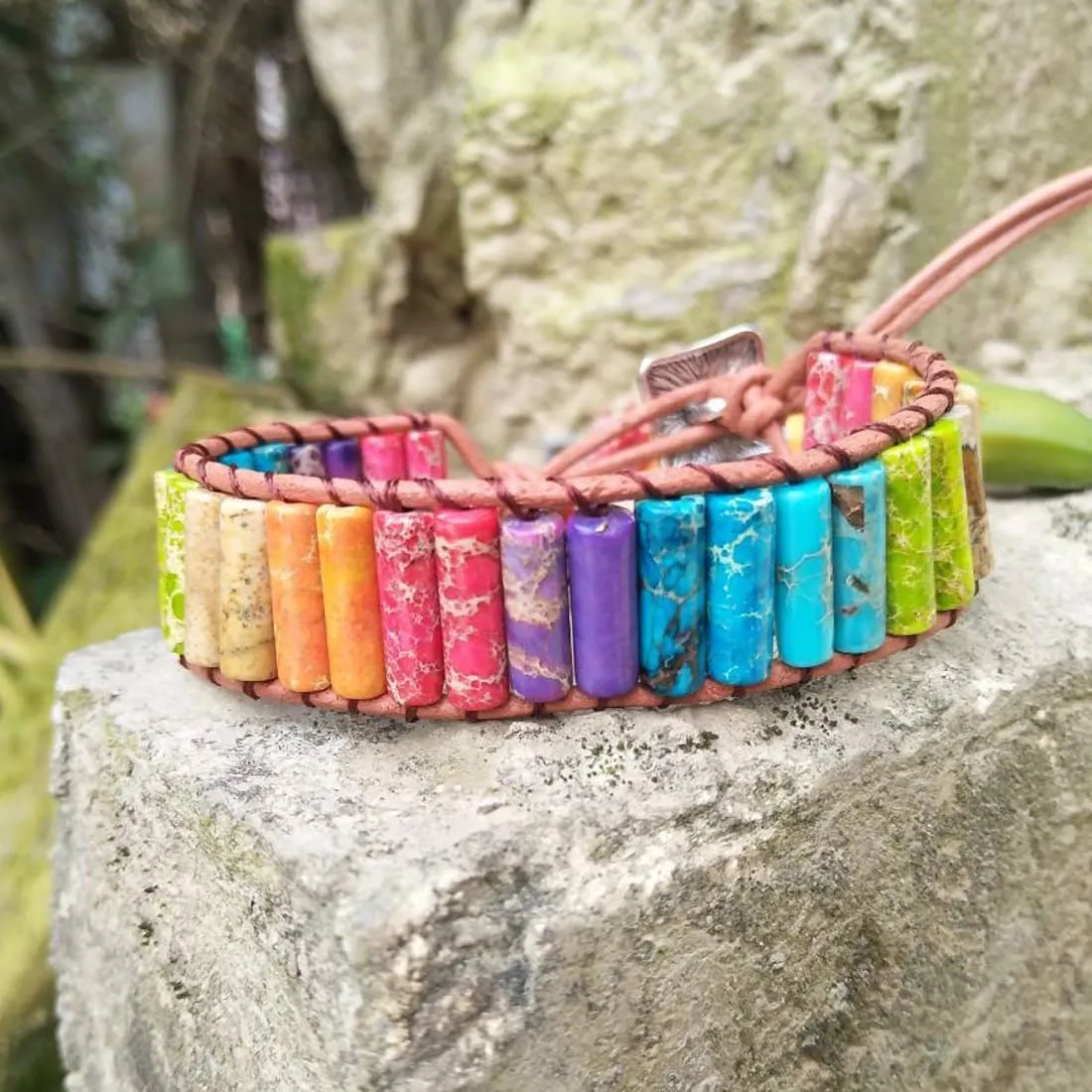 YGLINE 7 Chakra Yoga Bracelet Imperial Jasper Bracelet Adjustable Handmade Beaded Wrap Bracelets Healing Protection Nature Stone Bangle for Women