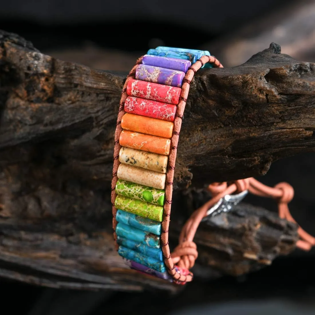 YGLINE 7 Chakra Yoga Bracelet Imperial Jasper Bracelet Adjustable Handmade Beaded Wrap Bracelets Healing Protection Nature Stone Bangle for Women