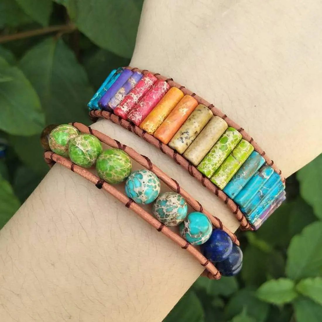 YGLINE 7 Chakra Yoga Bracelet Imperial Jasper Bracelet Adjustable Handmade Beaded Wrap Bracelets Healing Protection Nature Stone Bangle for Women