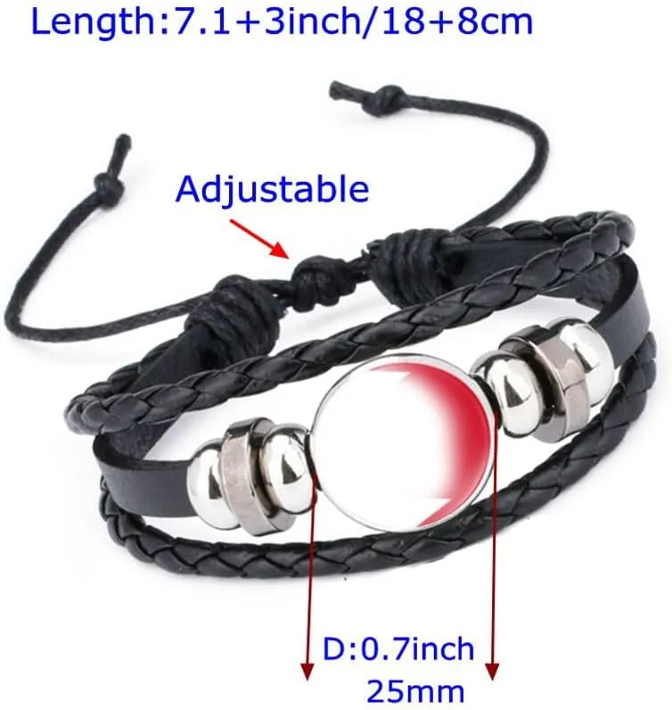 Ykonuyis National Flag Metal Black Beaded Elastic Rope Bracelet and Alloy Leather Braided Rope Bracelet Bangl for Men Women Support your country