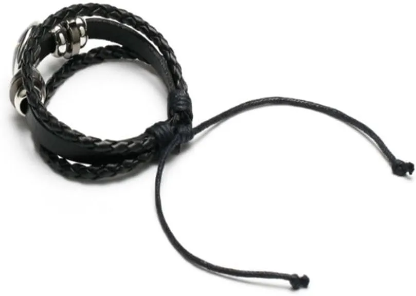 Ykonuyis National Flag Metal Black Beaded Elastic Rope Bracelet and Alloy Leather Braided Rope Bracelet Bangl for Men Women Support your country