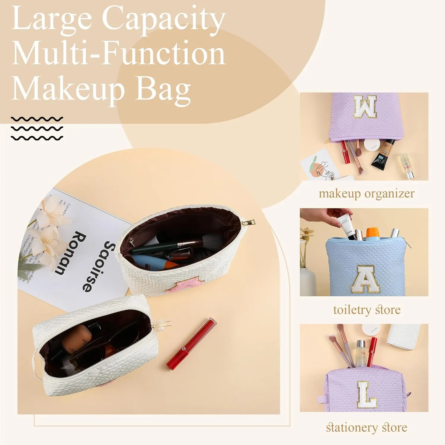 YOOLIFE Gifts for Women - Birthday, Graduation & Mother's Day Gifts, Personalized Initial Monogram Makeup Bag