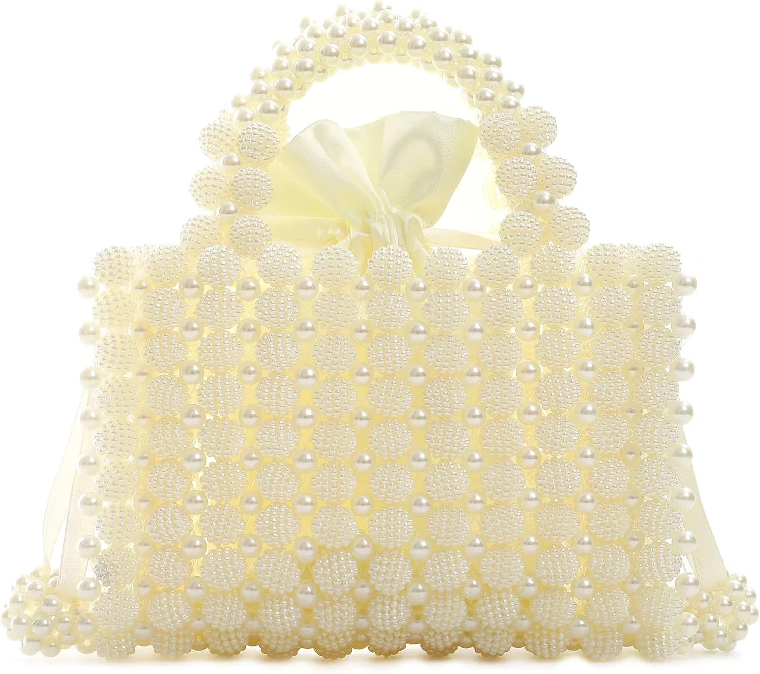 YUSHINY Women Handmade Pearl Beaded Evening Handbag Top Handle Purse with InnerBag & DustBag