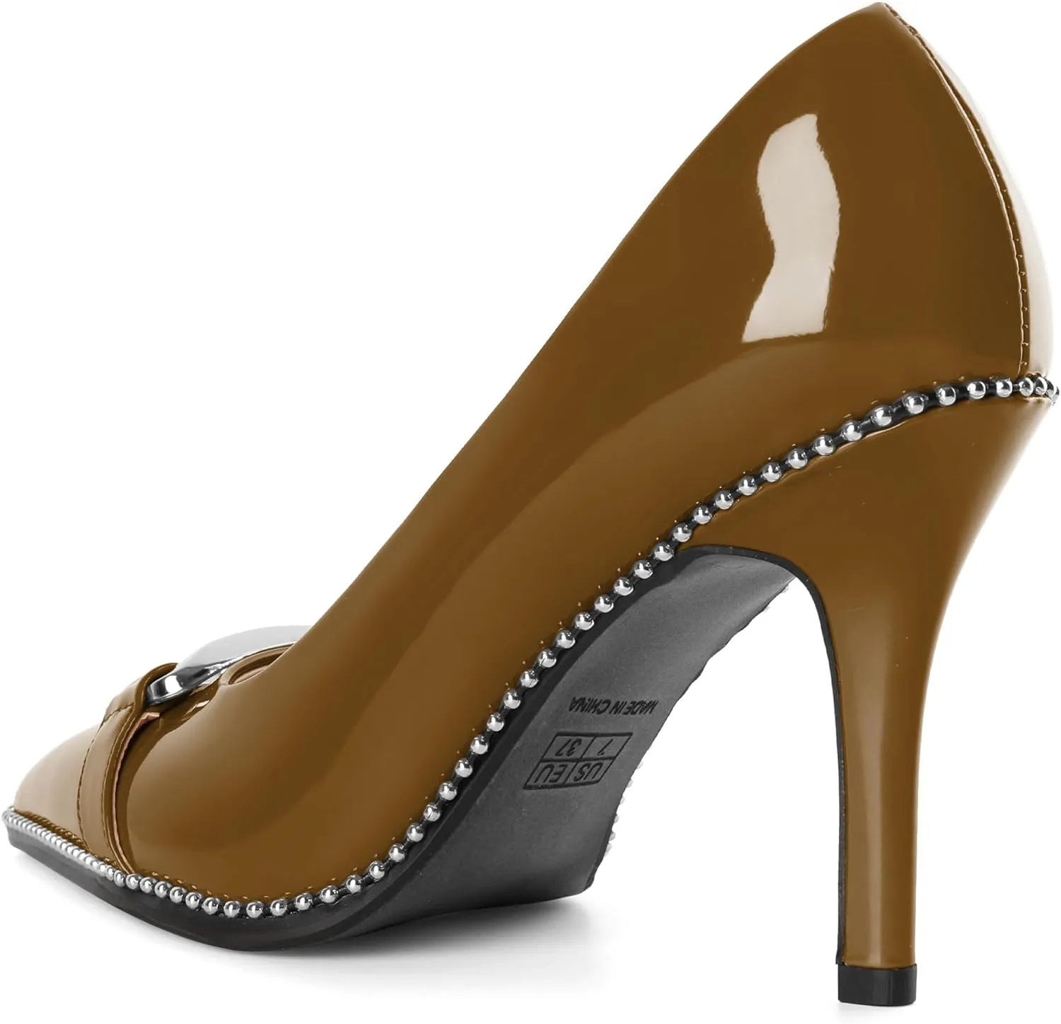 Zamikoo Women Beaded Pumps Fashion High Heels Pointed Toe Pumps Stiletto Patent Leather Dress Shoes for Wedding Party Shoes 3.5 Inch