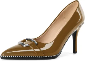 Zamikoo Women Beaded Pumps Fashion High Heels Pointed Toe Pumps Stiletto Patent Leather Dress Shoes for Wedding Party Shoes 3.5 Inch