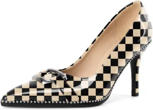Zamikoo Women Beaded Pumps Fashion High Heels Pointed Toe Pumps Stiletto Patent Leather Dress Shoes for Wedding Party Shoes 3.5 Inch