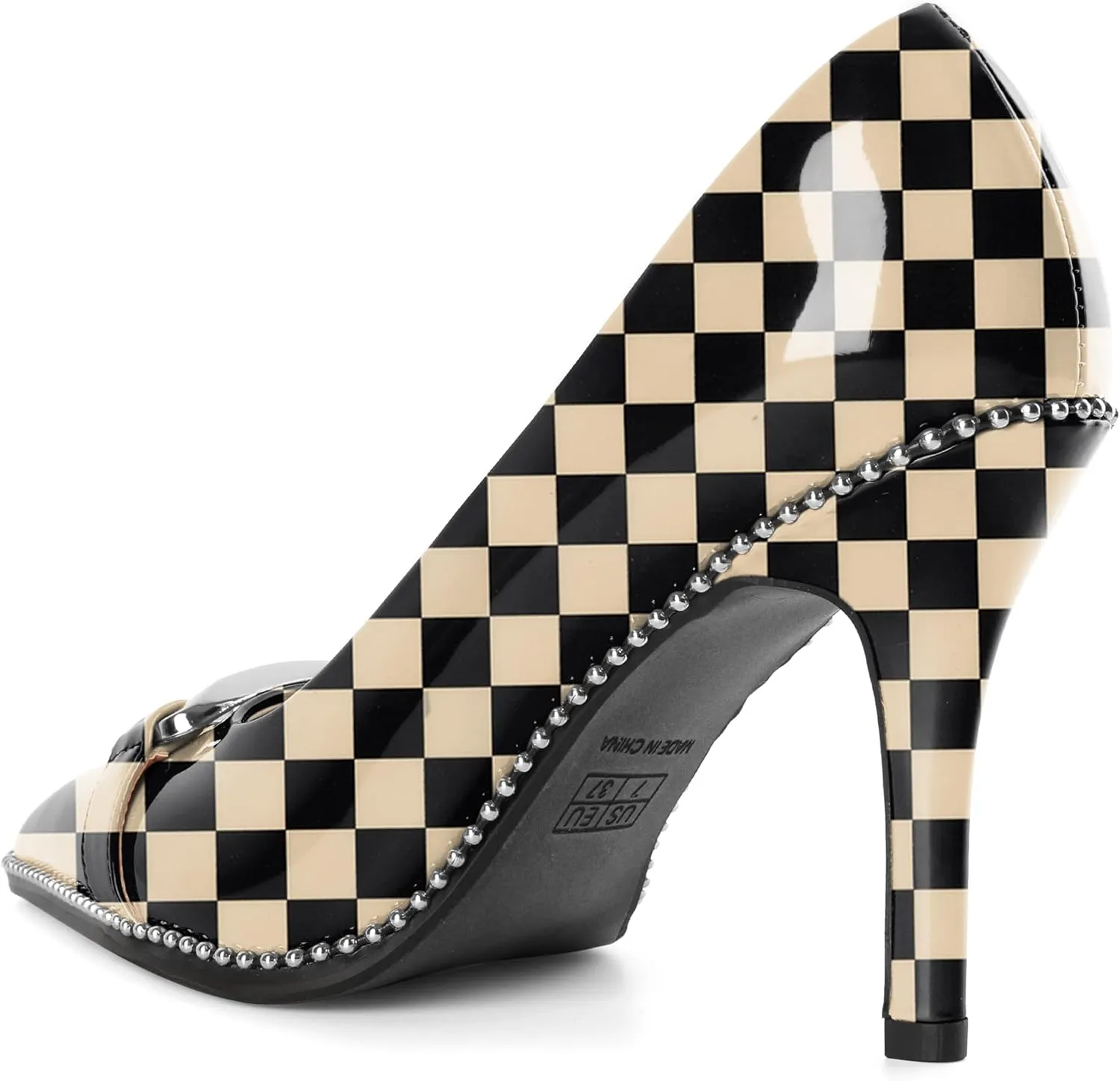 Zamikoo Women Beaded Pumps Fashion High Heels Pointed Toe Pumps Stiletto Patent Leather Dress Shoes for Wedding Party Shoes 3.5 Inch