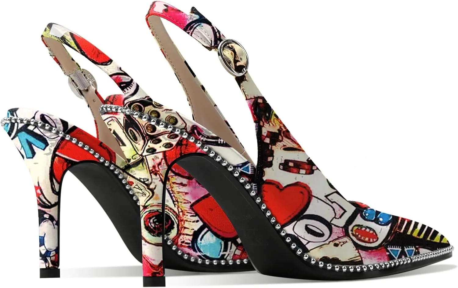 Zamikoo Women Beaded Pumps High Heel Slingback Pointed Toe Slip On 3.5 Inch Stilettos Ankle Strap Adjustable Buckle Patent Leather US Size 5 -Size 13