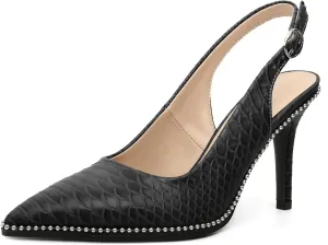 Zamikoo Women Beaded Pumps High Heel Slingback Pointed Toe Slip On 3.5 Inch Stilettos Ankle Strap Adjustable Buckle Patent Leather US Size 5 -Size 13