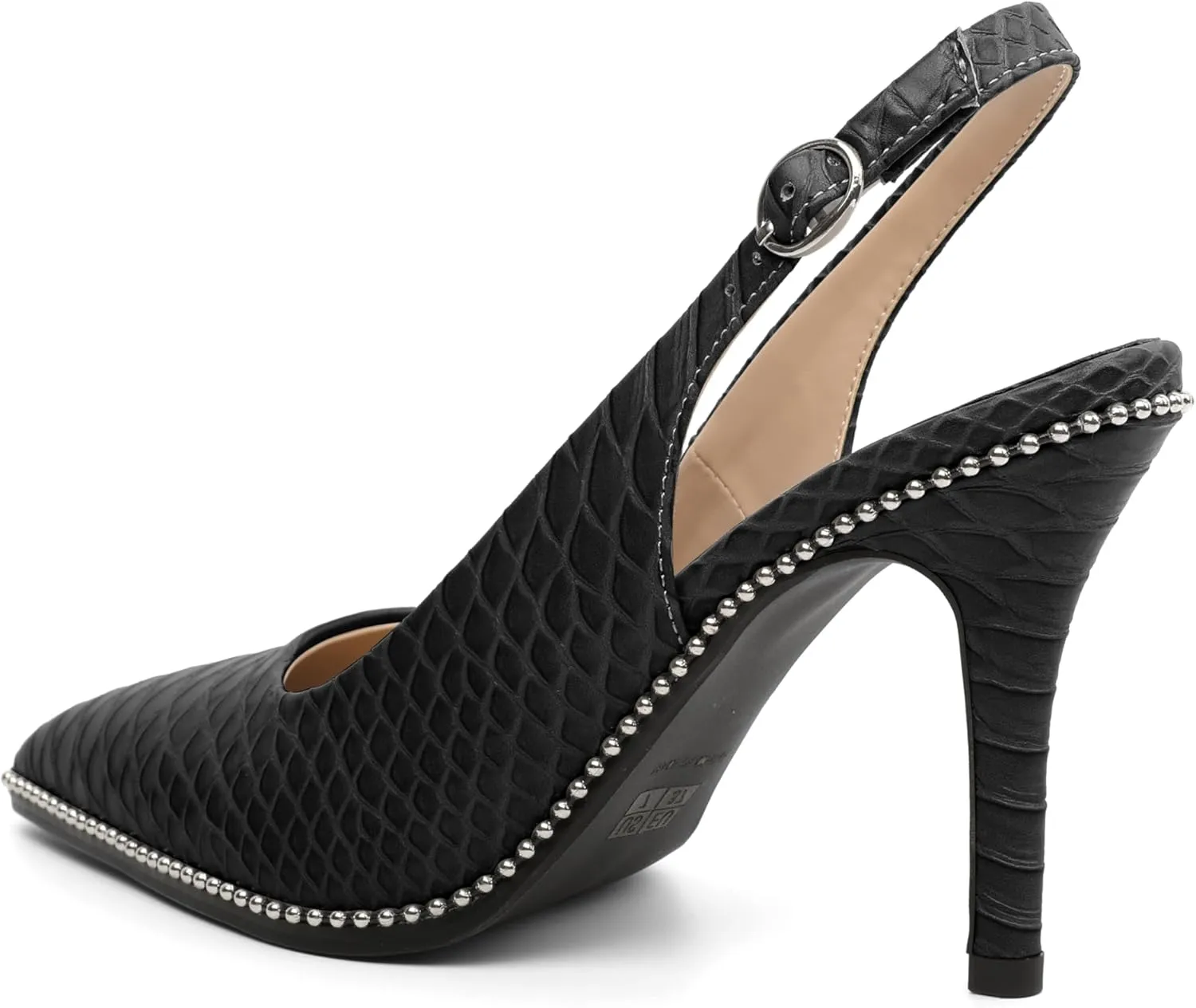 Zamikoo Women Beaded Pumps High Heel Slingback Pointed Toe Slip On 3.5 Inch Stilettos Ankle Strap Adjustable Buckle Patent Leather US Size 5 -Size 13