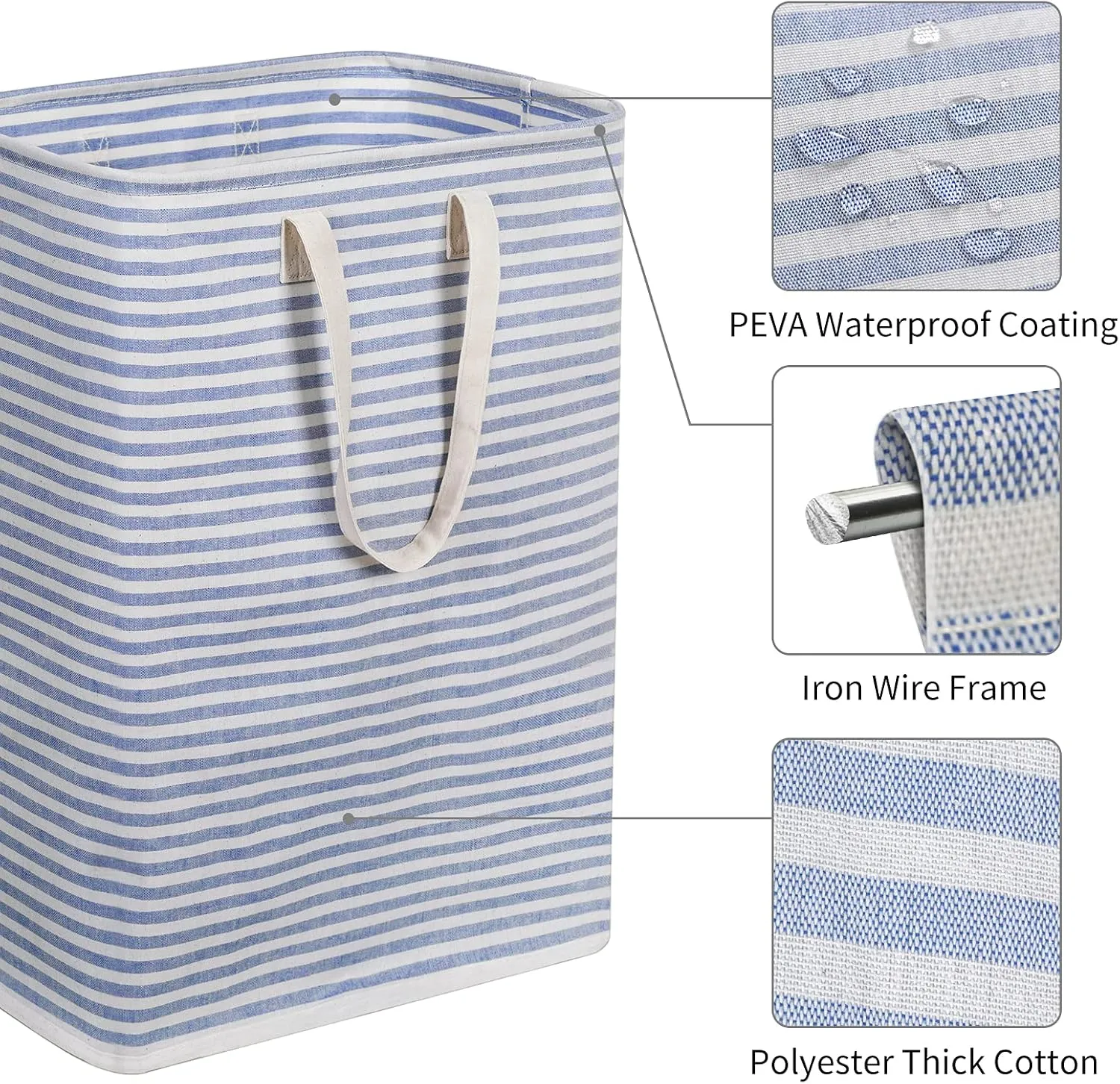 ZERO JET LAG 72L Laundry Hamper with Handles Large Laundry Bin Collapsable Dirty Clothes Basket Bag Foldable Clothes Dirty Hamper (Striped Blue)