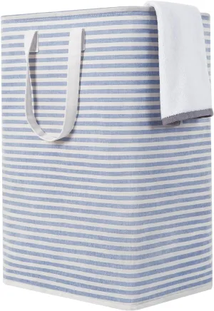 ZERO JET LAG 72L Laundry Hamper with Handles Large Laundry Bin Collapsable Dirty Clothes Basket Bag Foldable Clothes Dirty Hamper (Striped Blue)