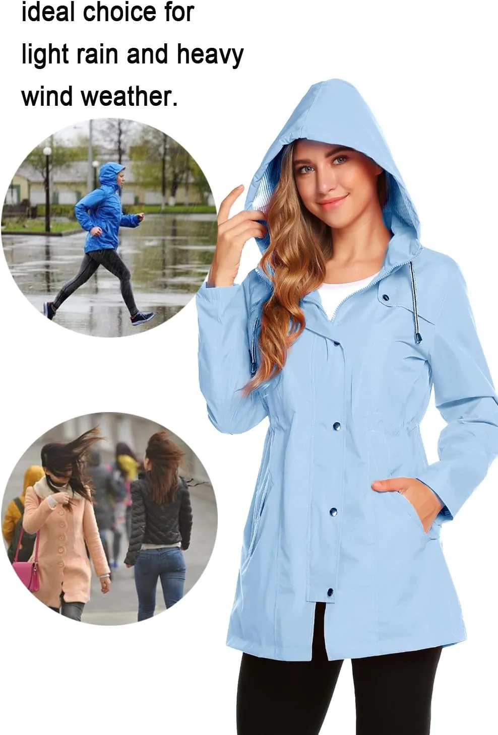 ZHENWEI Womens Lightweight Hooded Waterproof Active Outdoor Rain Jacket S-XXL