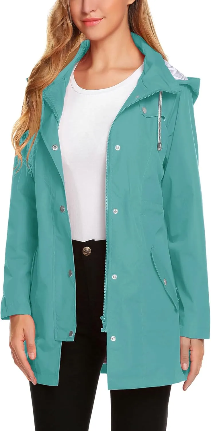 ZHENWEI Womens Lightweight Hooded Waterproof Active Outdoor Rain Jacket S-XXL