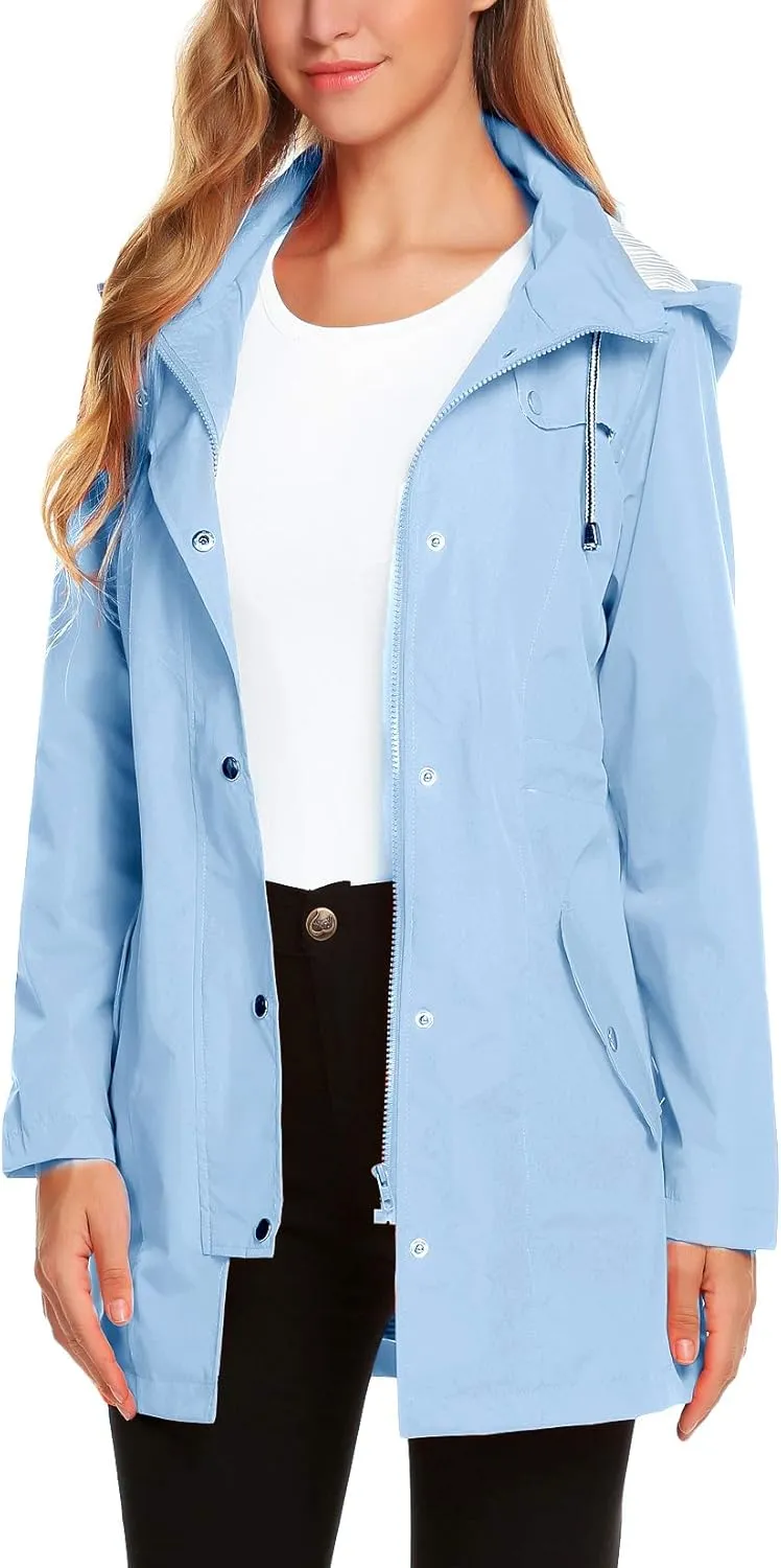 ZHENWEI Womens Lightweight Hooded Waterproof Active Outdoor Rain Jacket S-XXL