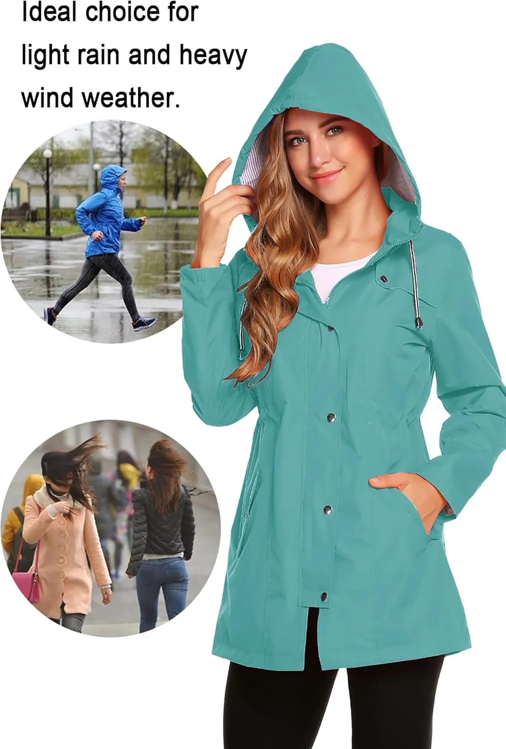 ZHENWEI Womens Lightweight Hooded Waterproof Active Outdoor Rain Jacket S-XXL