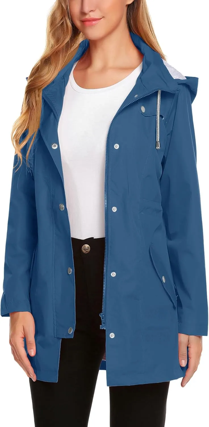 ZHENWEI Womens Lightweight Hooded Waterproof Active Outdoor Rain Jacket S-XXL