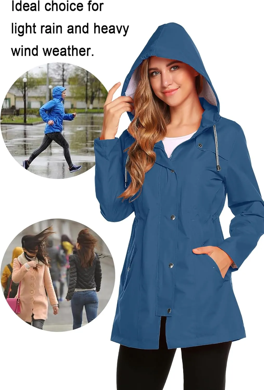 ZHENWEI Womens Lightweight Hooded Waterproof Active Outdoor Rain Jacket S-XXL
